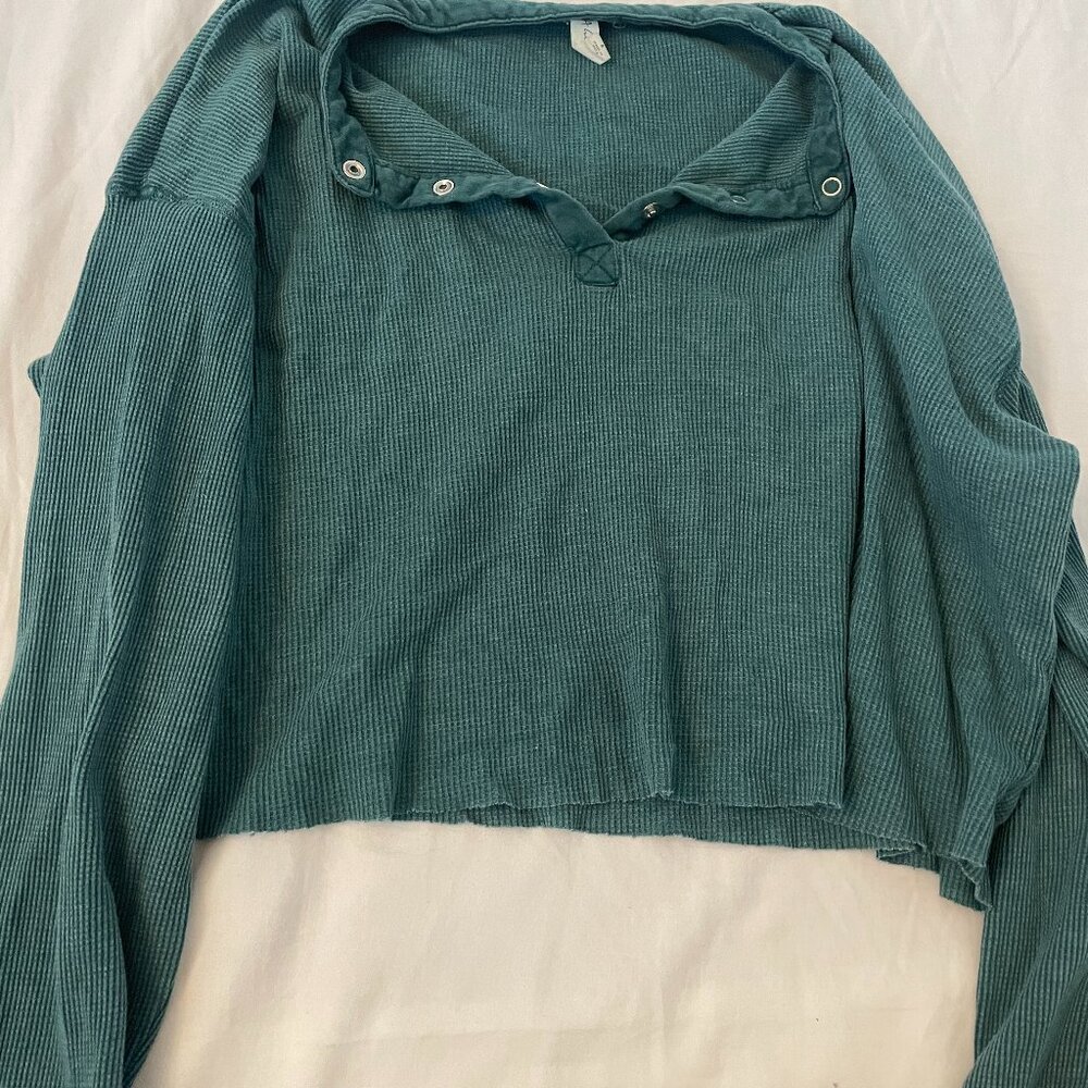 LA Hearts Emerald Green waffle knit button up cropped sweatshirt Size:S